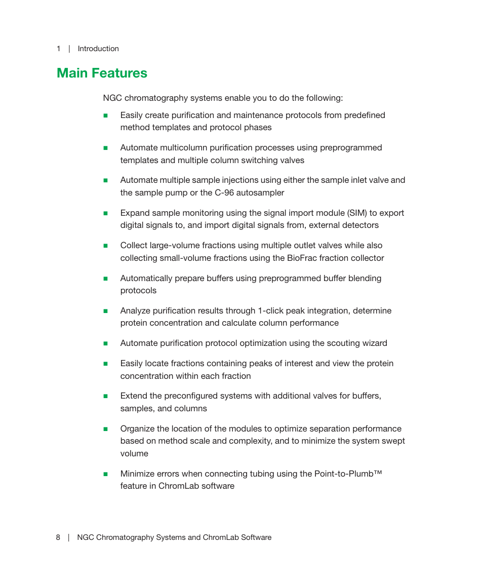Main features | Bio-Rad ChromLab™ Software User Manual | Page 10 / 178