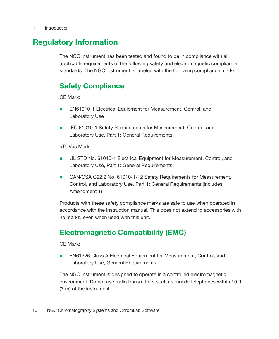 Regulatory information, Safety compliance, Electromagnetic compatibility (emc) | Bio-Rad ChromLab™ Software User Manual | Page 12 / 178