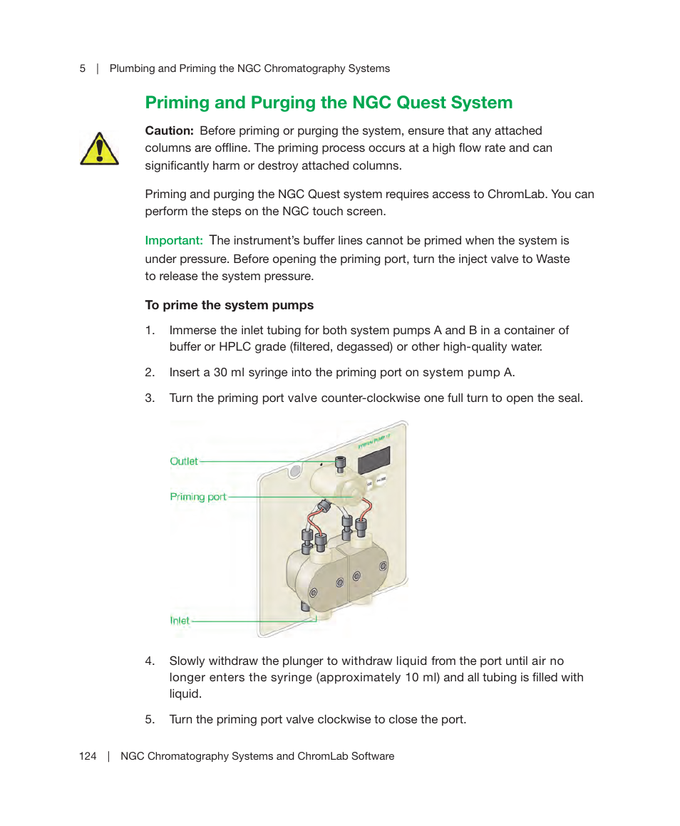 Priming and purging the ngc quest system | Bio-Rad ChromLab™ Software User Manual | Page 126 / 178