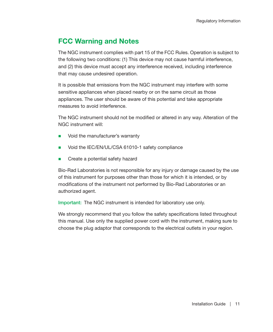 Fcc warning and notes | Bio-Rad ChromLab™ Software User Manual | Page 13 / 178