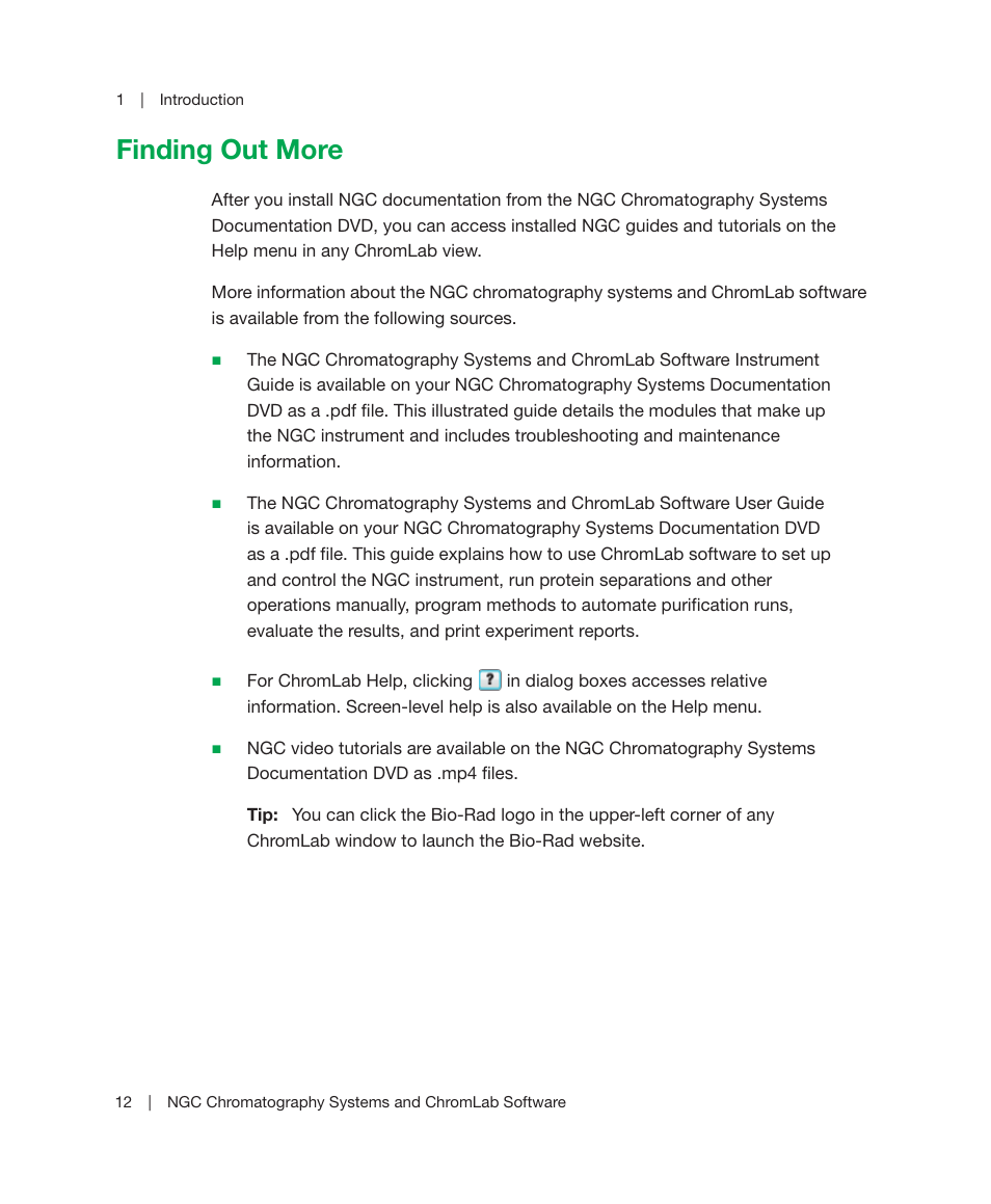 Finding out more | Bio-Rad ChromLab™ Software User Manual | Page 14 / 178