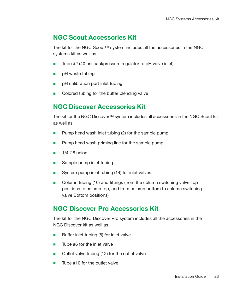 Ngc scout accessories kit, Ngc discover accessories kit, Ngc discover pro accessories kit | Scout accessories kit, Discover accessories kit | Bio-Rad ChromLab™ Software User Manual | Page 25 / 178