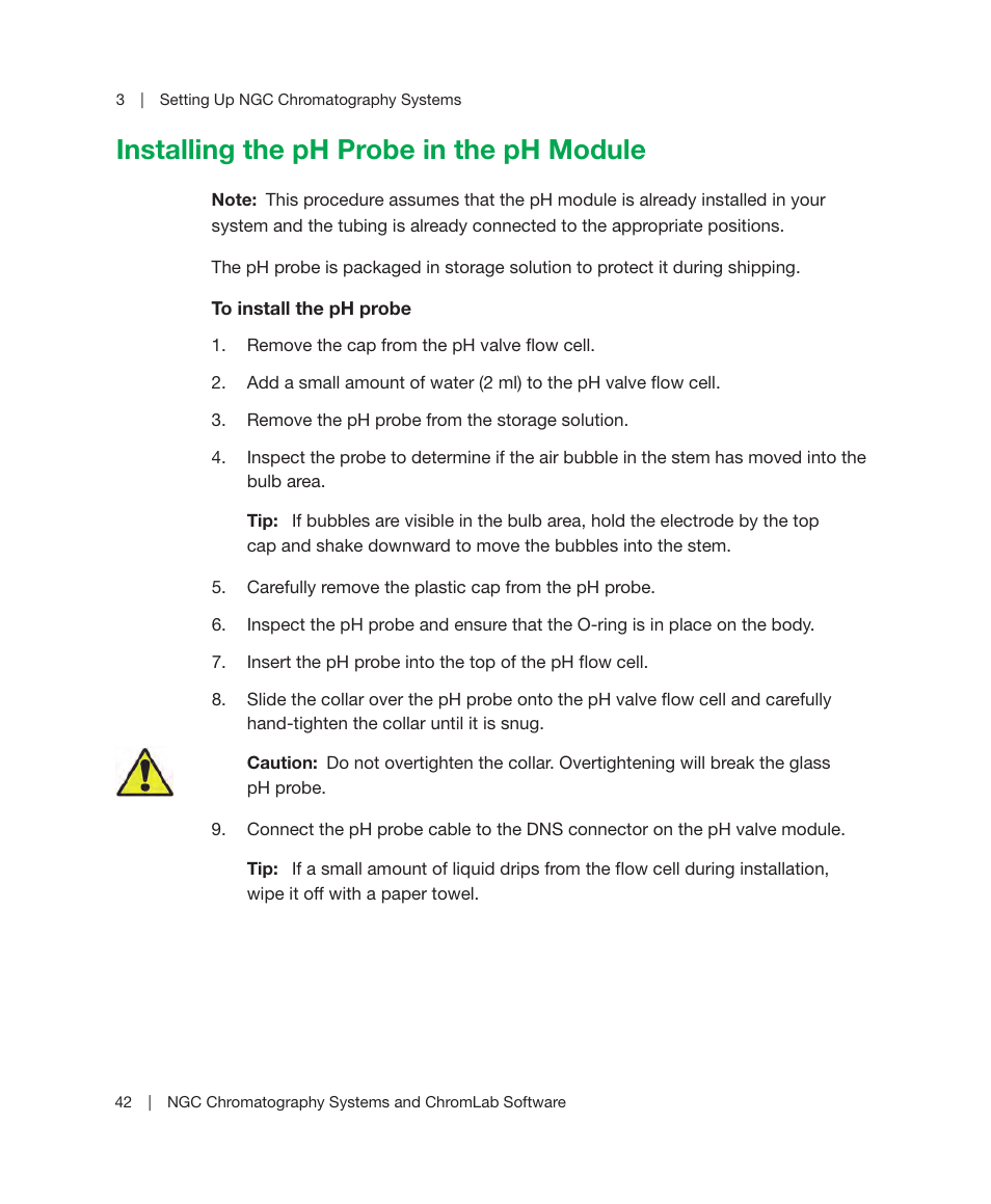 Installing the ph probe in the ph module | Bio-Rad ChromLab™ Software User Manual | Page 44 / 178