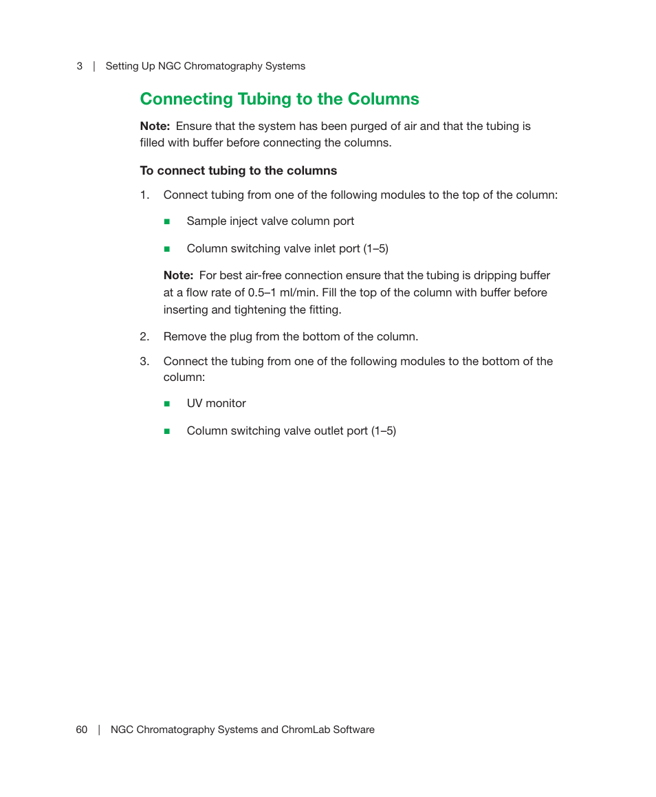 Connecting tubing to the columns | Bio-Rad ChromLab™ Software User Manual | Page 62 / 178
