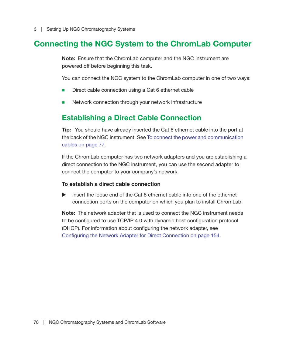 Connecting the ngc system to the chromlab computer, Establishing a direct cable connection | Bio-Rad ChromLab™ Software User Manual | Page 80 / 178