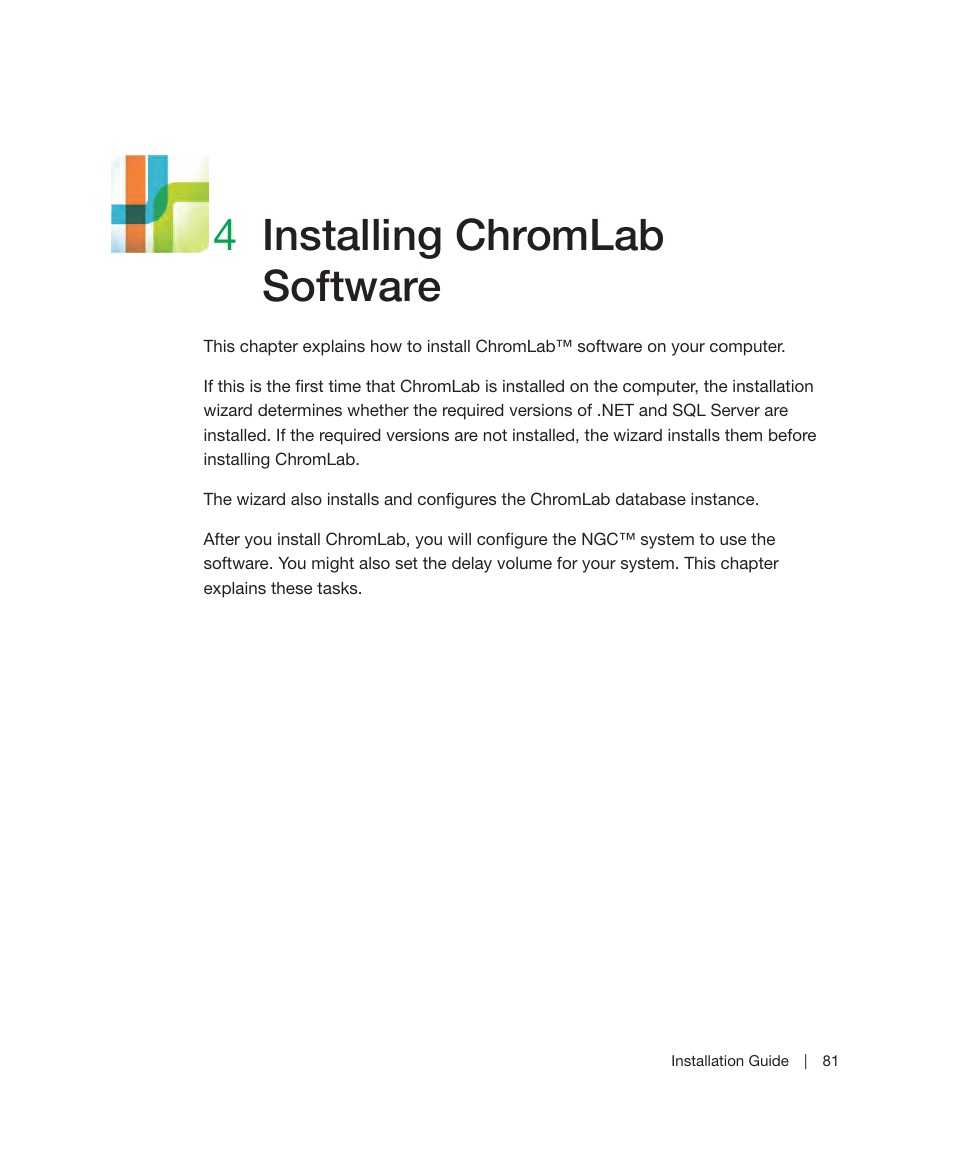 4 installing chromlab software, Chapter 4, Installing chromlab software | 4installing chromlab software | Bio-Rad ChromLab™ Software User Manual | Page 83 / 178