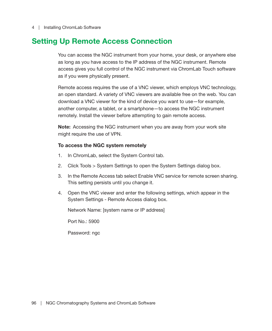 Setting up remote access connection | Bio-Rad ChromLab™ Software User Manual | Page 98 / 178