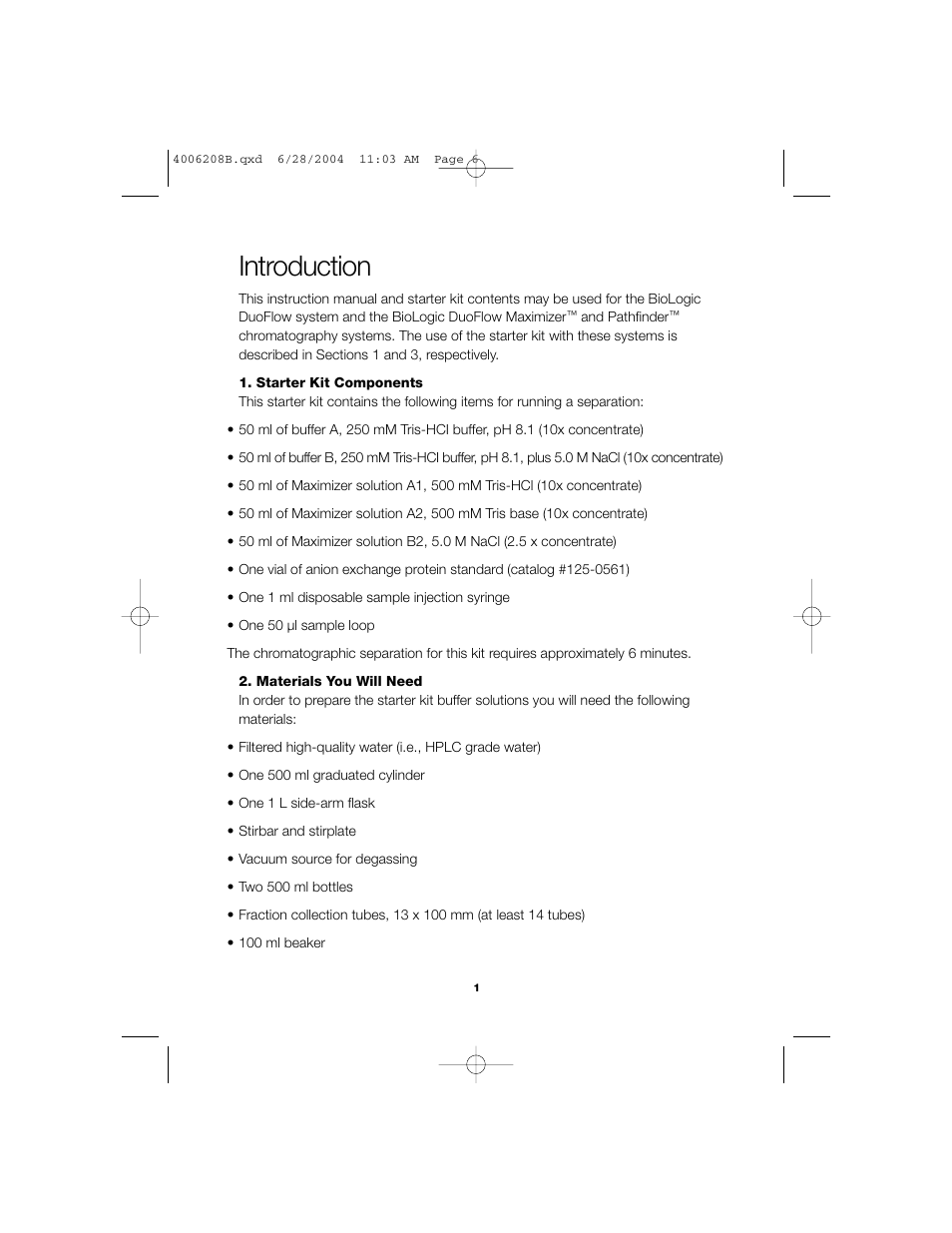 Introduction | Bio-Rad BioLogic DuoFlow Pathfinder 80 System DuoFlow Chromatography System Starter Kit User Manual | Page 4 / 40