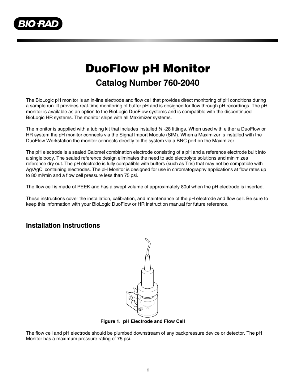 Bio-Rad BioLogic DuoFlow™ pH Monitor User Manual | 4 pages