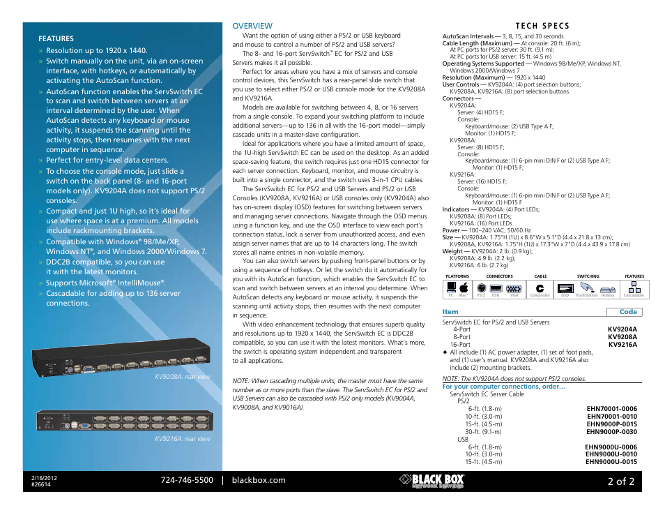 Black box, 2 of 2 | Black Box ServSwitch EC 26614 User Manual | Page 2 / 2