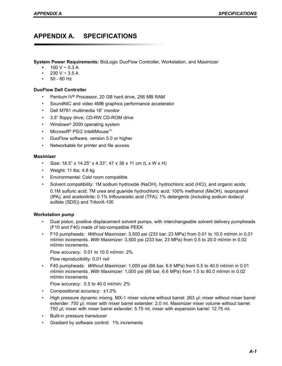 Appendix a. specifications | Bio-Rad BioLogic Signal Import Module (SIM) User Manual | Page 220 / 239
