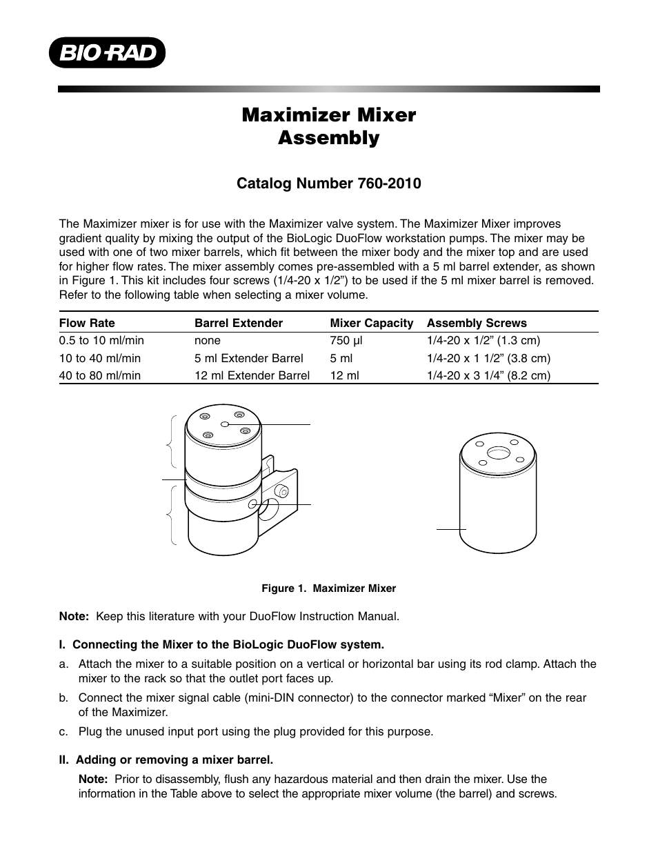 Bio-Rad BioLogic Mixers User Manual | 2 pages