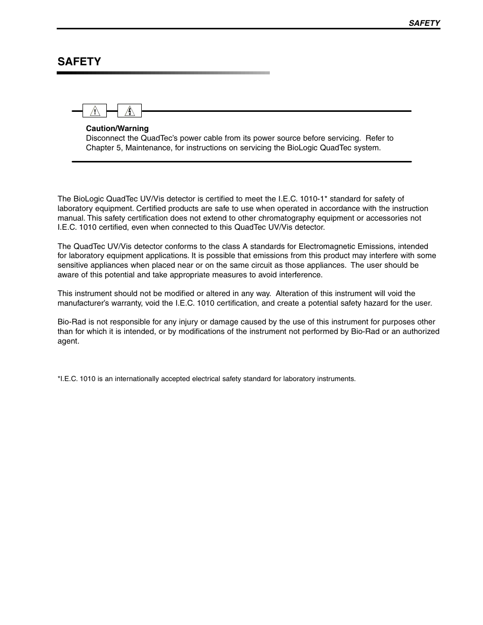 Safety | Bio-Rad BioLogic QuadTec™ Detector and Components User Manual | Page 2 / 58