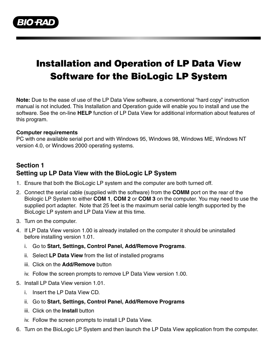 Bio-Rad LP Data View Software for BioLogic LP System User Manual | 4 pages