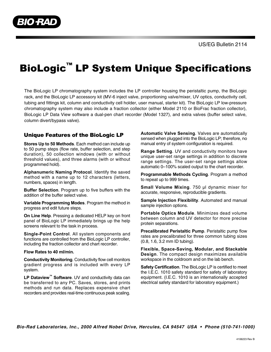 Bio-Rad BioLogic LP System User Manual | 1 page