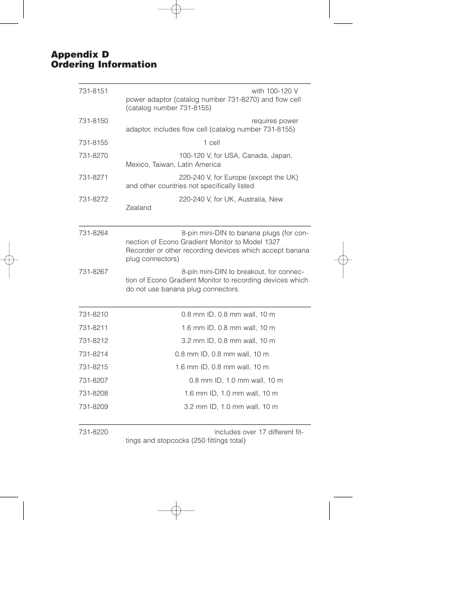 Appendix d ordering information | Bio-Rad Model EG-1 Econo™ Gradient Monitor User Manual | Page 18 / 19