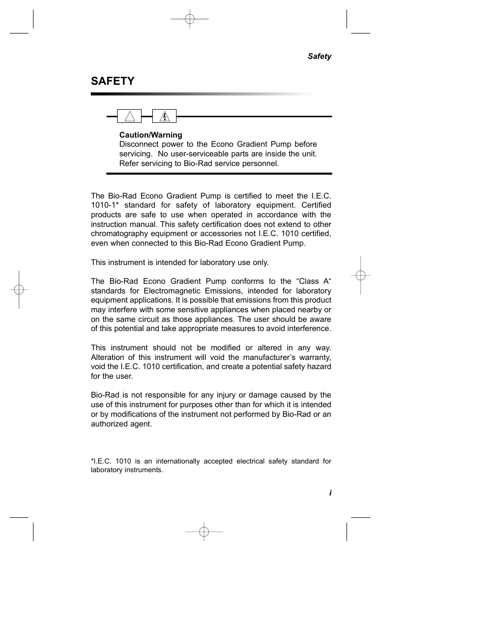 Safety | Bio-Rad Econo Gradient Pump Kits User Manual | Page 2 / 51