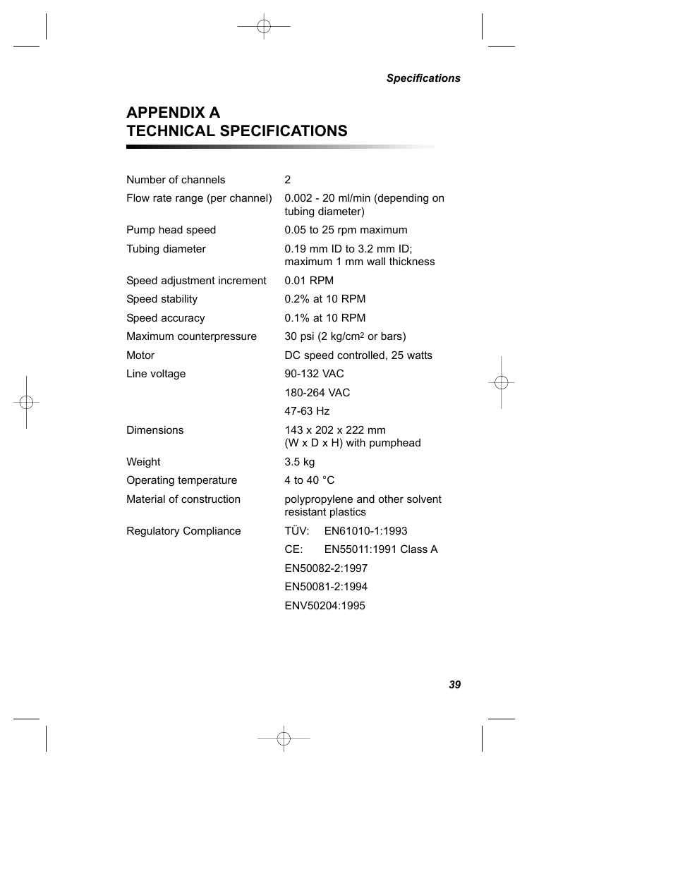 Appendix a technical specifications | Bio-Rad Econo Gradient Pump Kits User Manual | Page 43 / 51