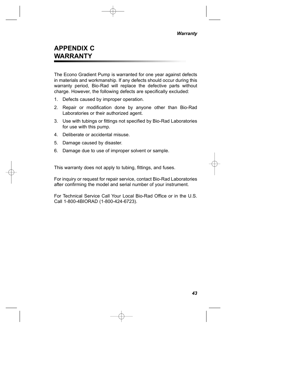 Appendix c warranty | Bio-Rad Econo Gradient Pump Kits User Manual | Page 47 / 51