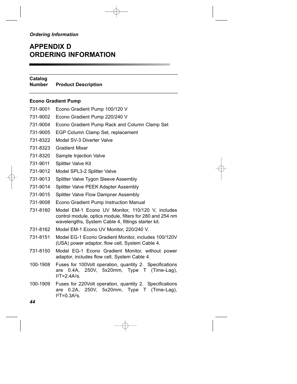 Appendix d ordering information | Bio-Rad Econo Gradient Pump Kits User Manual | Page 48 / 51