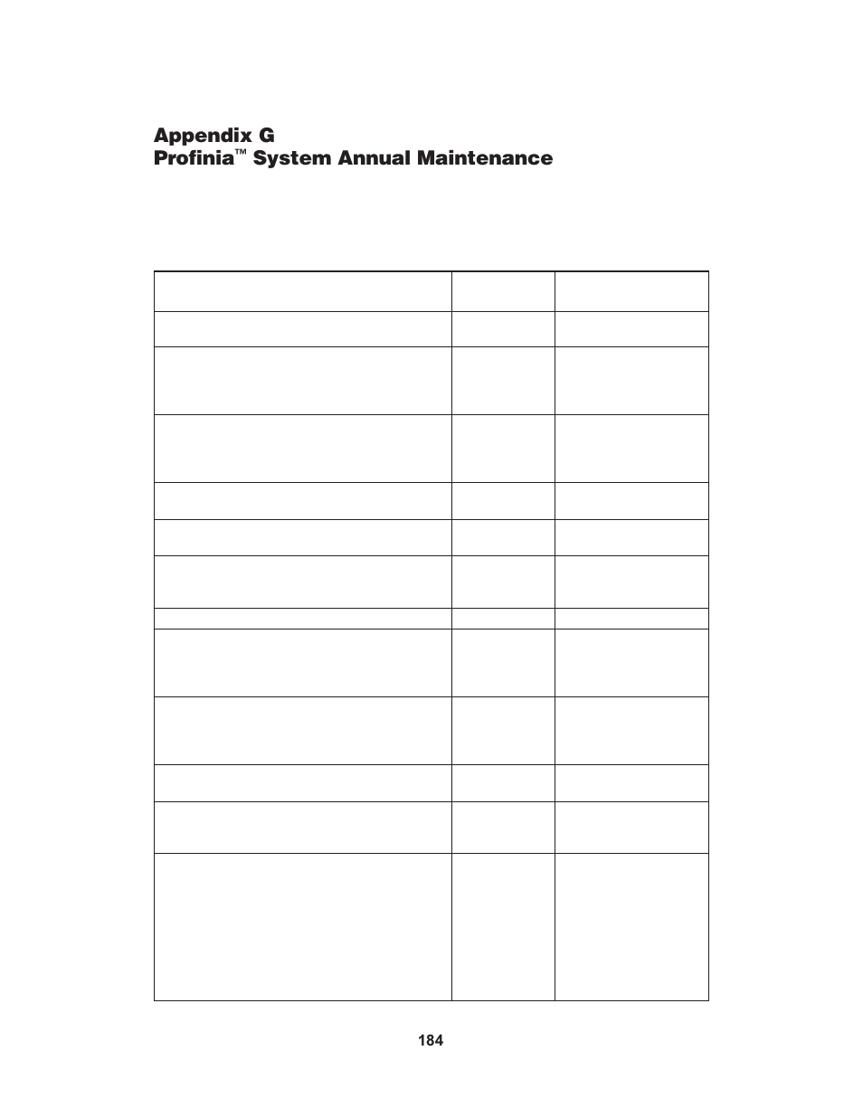 Appendix g profinia, System annual maintenance | Bio-Rad Profinia™ Protein Purification Instrument User Manual | Page 191 / 224