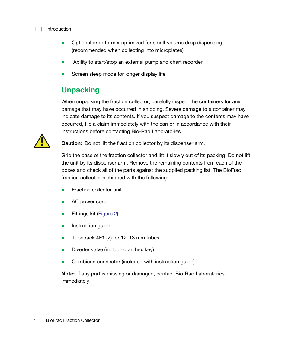 Unpacking | Bio-Rad BioFrac™ Fraction Collector User Manual | Page 12 / 106