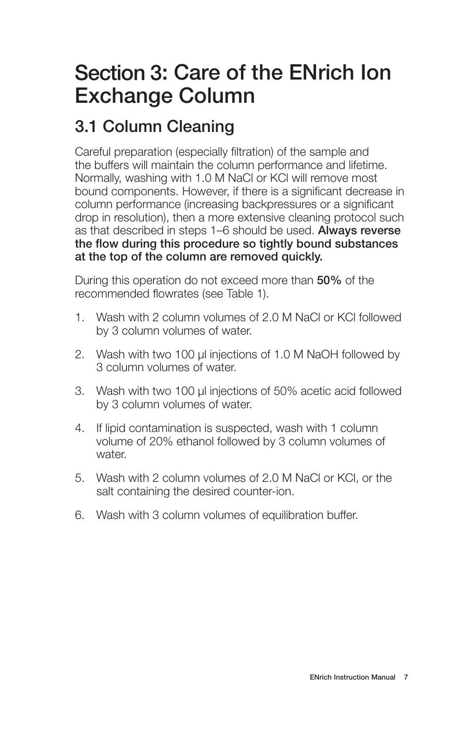 1 column cleaning | Bio-Rad ENrich™ High-Resolution Ion Exchange Columns User Manual | Page 11 / 20