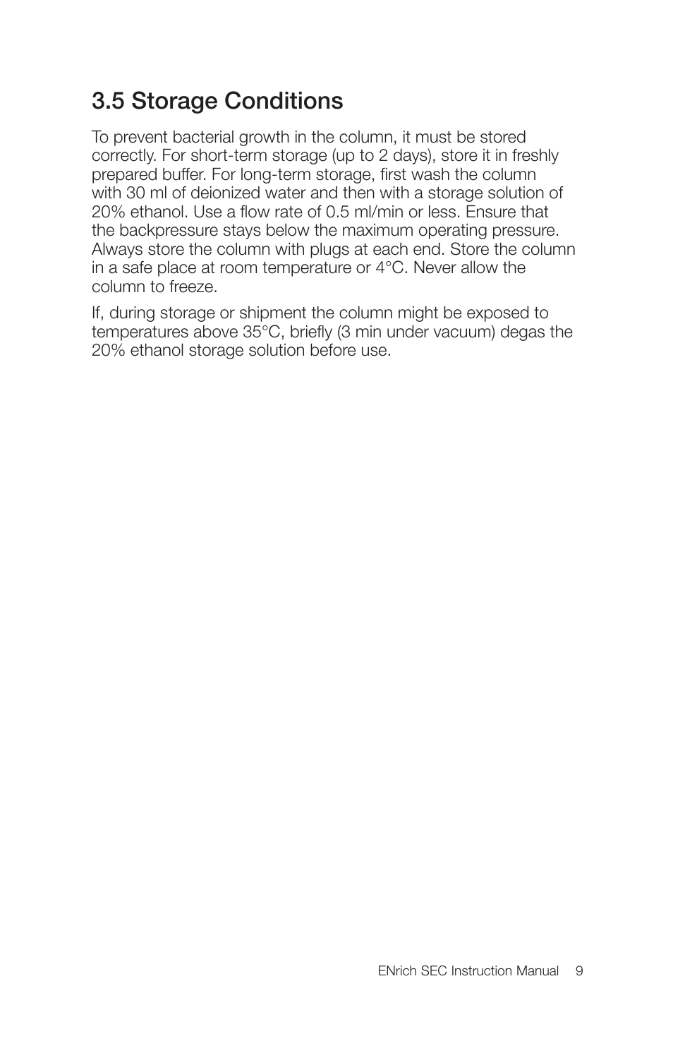 5 storage conditions | Bio-Rad ENrich™ High-Resolution Size Exclusion Columns User Manual | Page 13 / 16