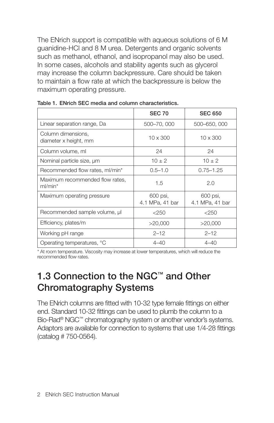 3 connection to the ngc, And other chromatography systems | Bio-Rad ENrich™ High-Resolution Size Exclusion Columns User Manual | Page 6 / 16