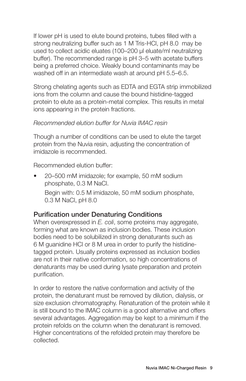 Purification under denaturing conditions | Bio-Rad Nuvia™ IMAC Resin User Manual | Page 13 / 40