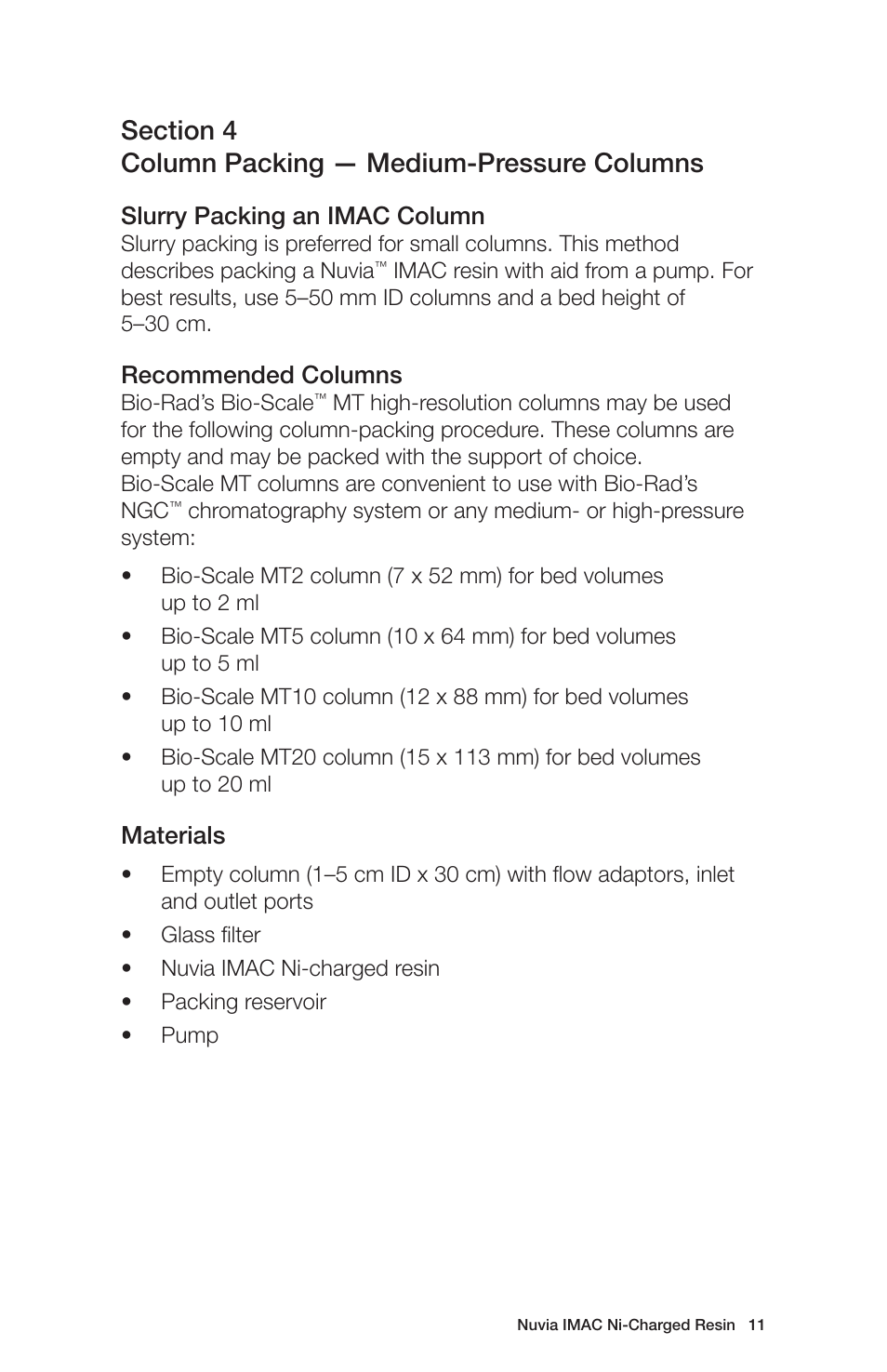 Slurry packing an imac column, Recommended columns, Materials | Bio-Rad Nuvia™ IMAC Resin User Manual | Page 15 / 40