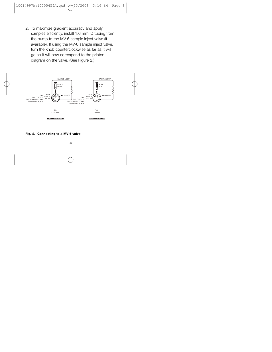 Fig. 2. connecting to a mv-6 valve | Bio-Rad Bio-Scale™ Mini UNOsphere SUPrA™ Affinity Cartridges User Manual | Page 13 / 32
