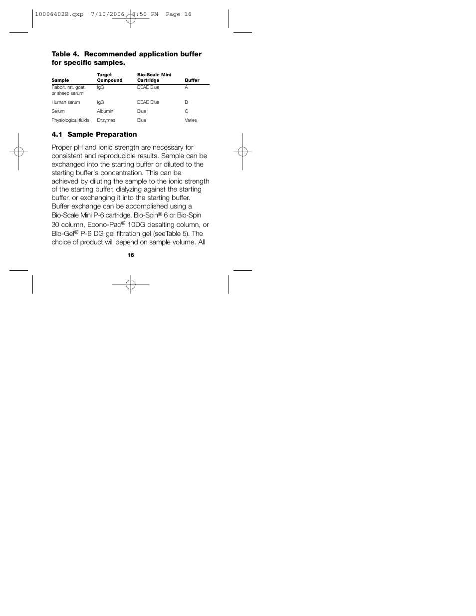 6 or bio-spin 30 column, econo-pac, 10dg desalting column, or bio-gel | Bio-Rad Bio-Scale™ Mini Affi-Gel® Blue Cartridges User Manual | Page 22 / 36