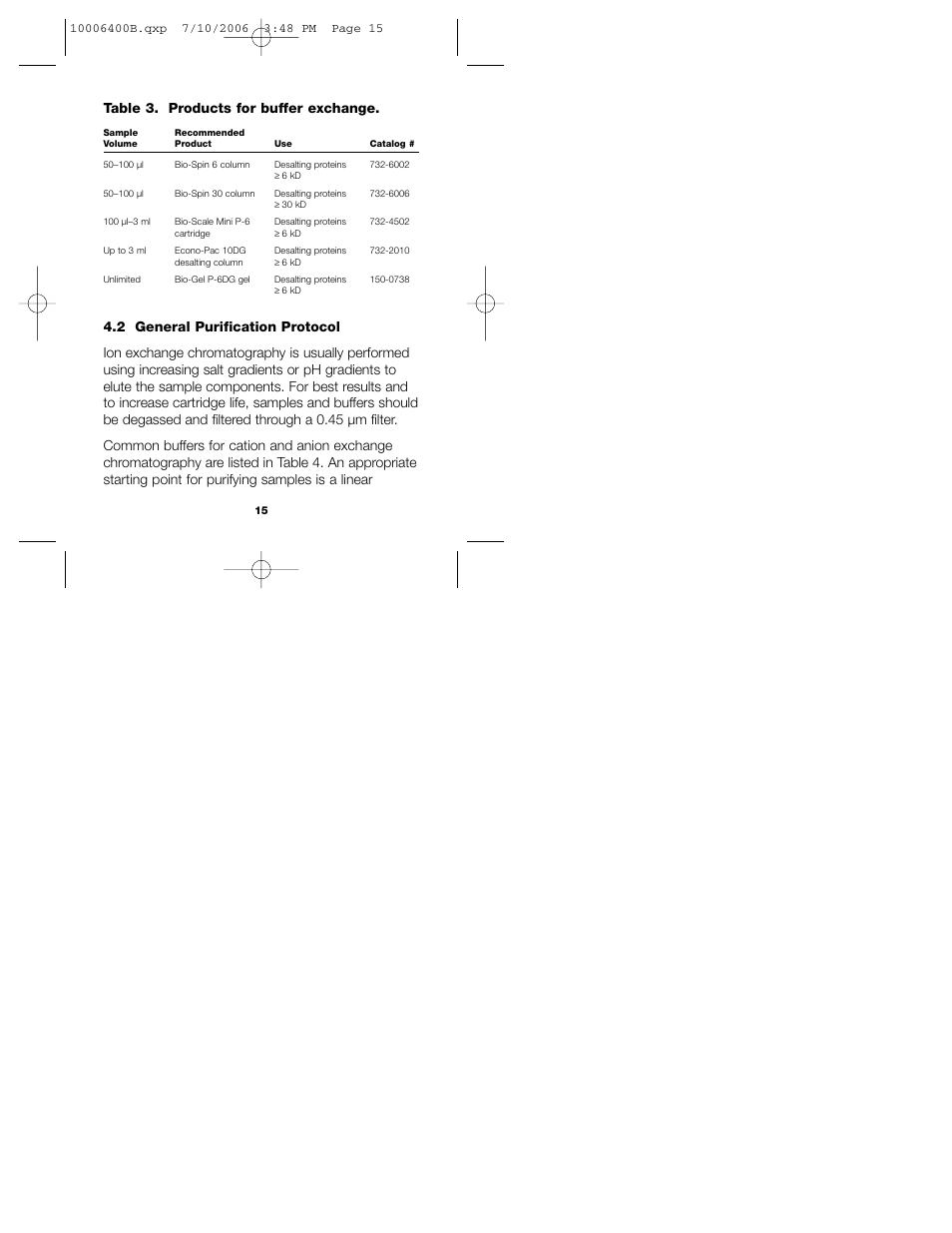 Table 3. products for buffer exchange | Bio-Rad Bio-Scale™ Mini Macro-Prep® High Q and Macro-Prep High S Cartridges User Manual | Page 19 / 28