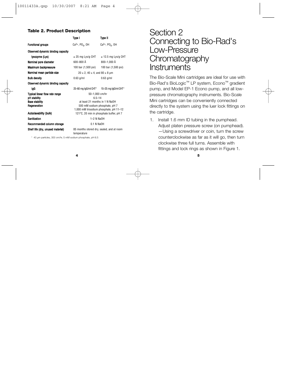 Lp system, econo, Table 2. product description | Bio-Rad Bio-Scale™ Mini CHT™ 40 µm Cartridges User Manual | Page 6 / 17