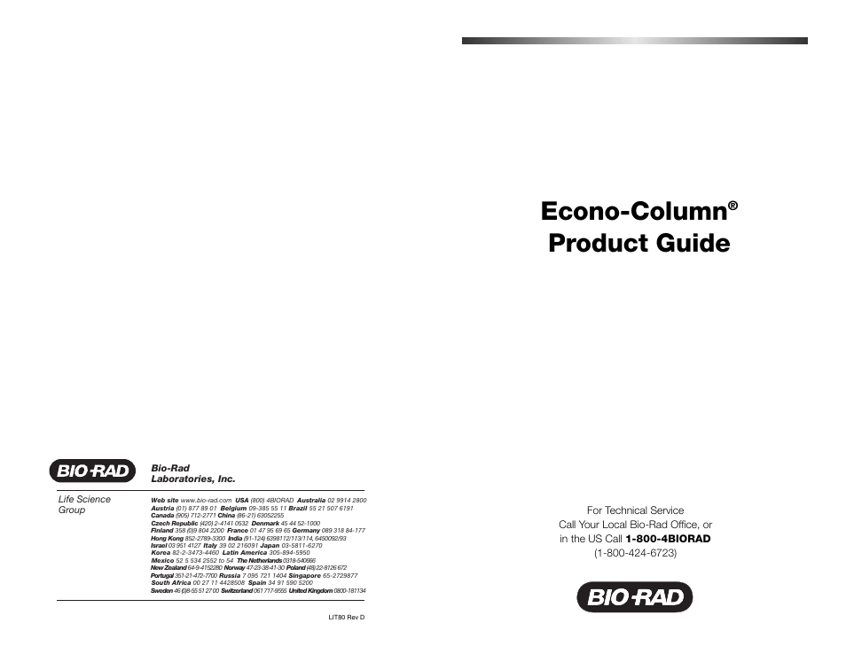 Bio-Rad Glass Econo-Column® Accessories User Manual | 8 pages