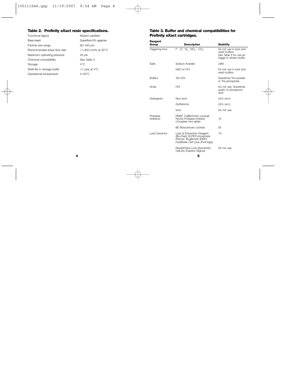 Table 2. profinity exact resin specifications | Bio-Rad Profinity eXact™ Purification and Tag Cleavage Consumables User Manual | Page 5 / 18