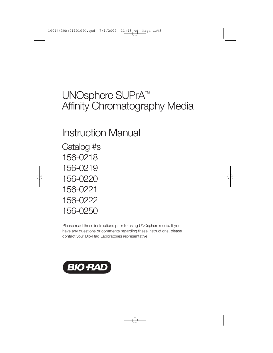 Bio-Rad Bio-Scale™ Mini UNOsphere SUPrA™ Affinity Cartridges User Manual | 16 pages