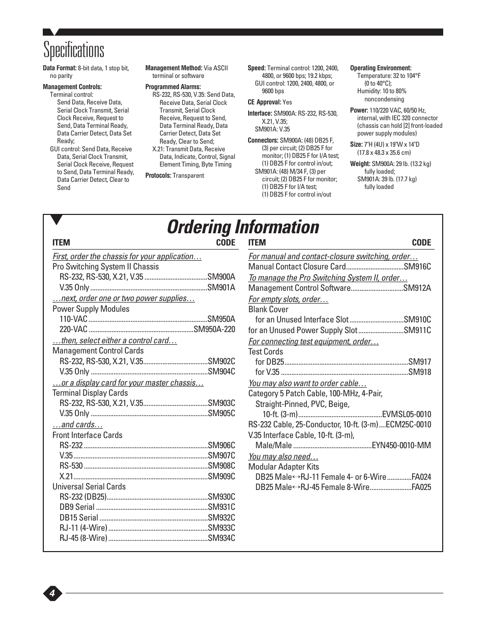 Specifications, Ordering information | Black Box RS-232 User Manual | Page 4 / 4