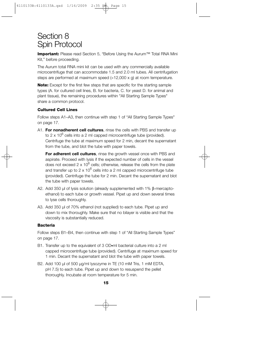 Bio-Rad Aurum™ Total RNA Mini Kit User Manual | Page 19 / 28