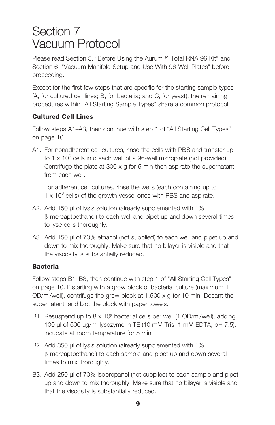 Bio-Rad Aurum™ Total RNA 96 Kit User Manual | Page 13 / 24