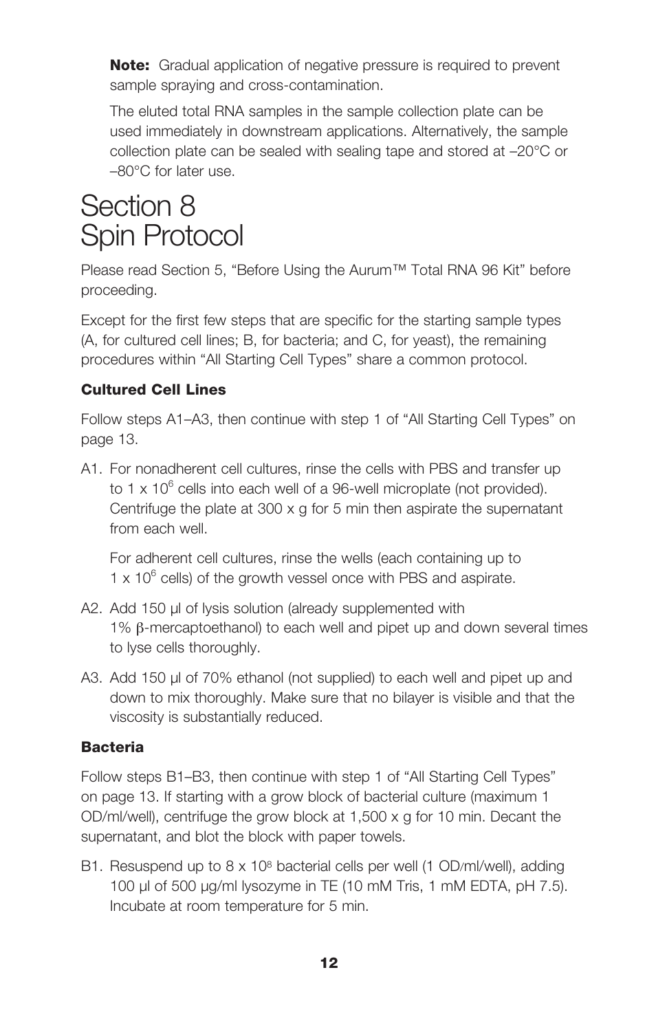 Bio-Rad Aurum™ Total RNA 96 Kit User Manual | Page 16 / 24