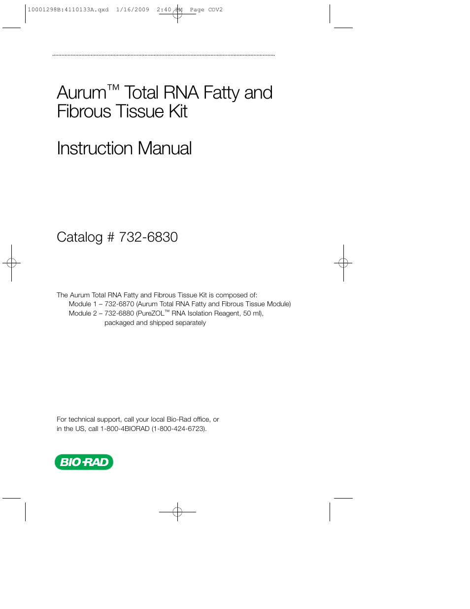 Bio-Rad Aurum™ Total RNA Fatty and Fibrous Tissue Kit User Manual | 40 pages