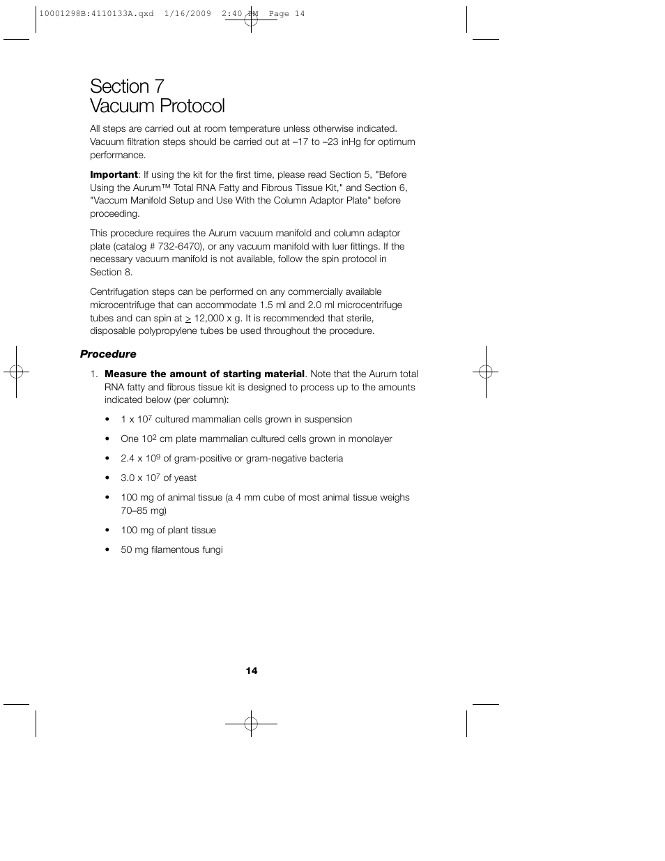 Bio-Rad Aurum™ Total RNA Fatty and Fibrous Tissue Kit User Manual | Page 18 / 40