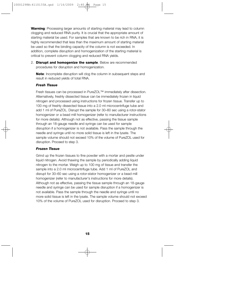 Bio-Rad Aurum™ Total RNA Fatty and Fibrous Tissue Kit User Manual | Page 19 / 40