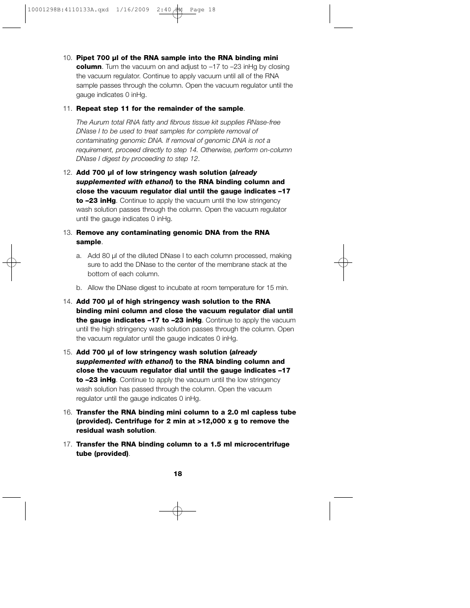 Bio-Rad Aurum™ Total RNA Fatty and Fibrous Tissue Kit User Manual | Page 22 / 40