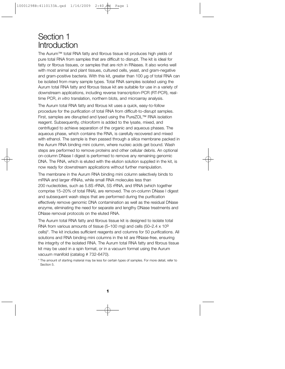 Bio-Rad Aurum™ Total RNA Fatty and Fibrous Tissue Kit User Manual | Page 5 / 40