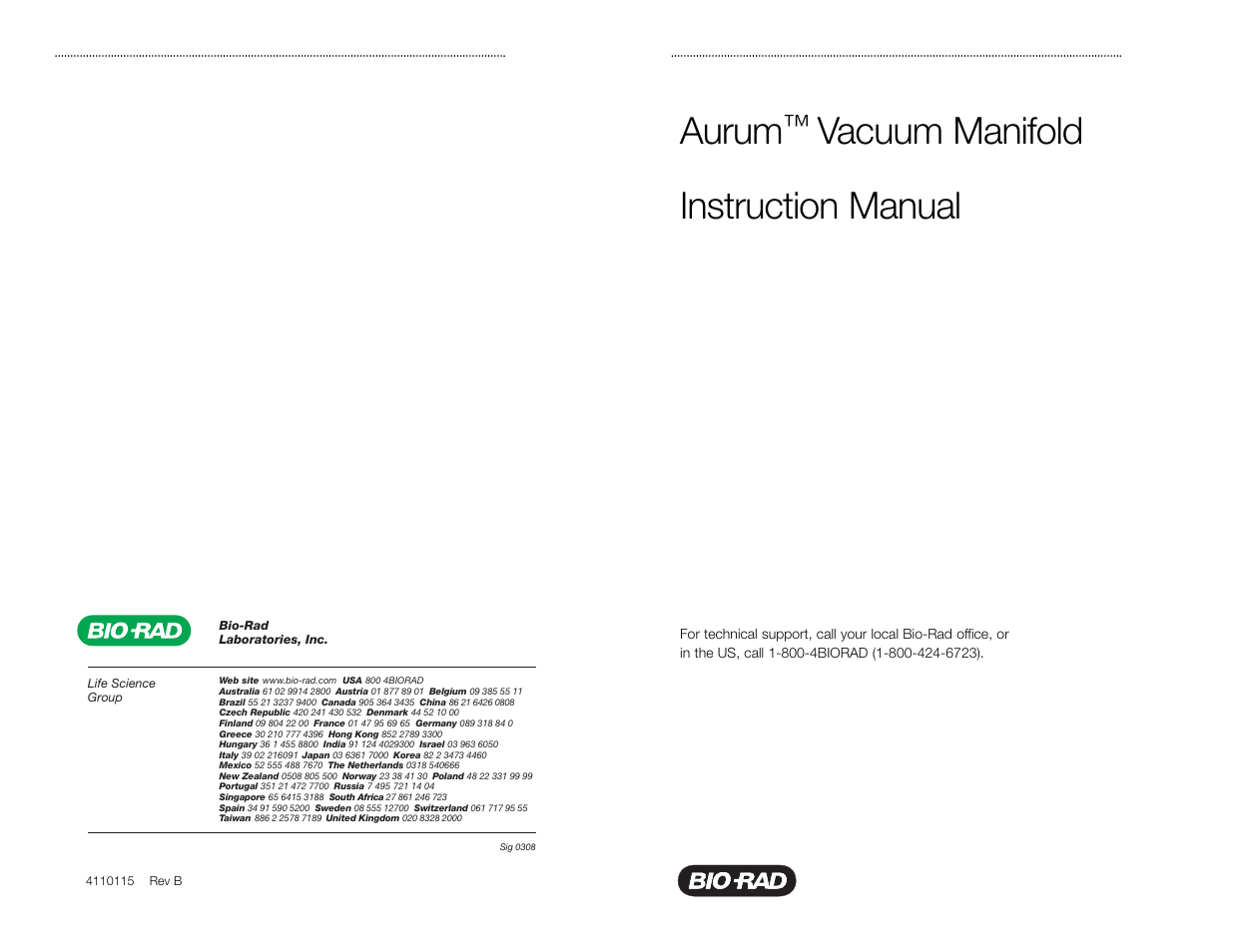 Bio-Rad Aurum™ Vacuum Manifold User Manual | 8 pages