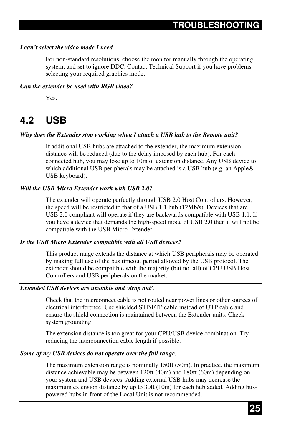 2 usb, Troubleshooting | Black Box ACU4222A User Manual | Page 26 / 41