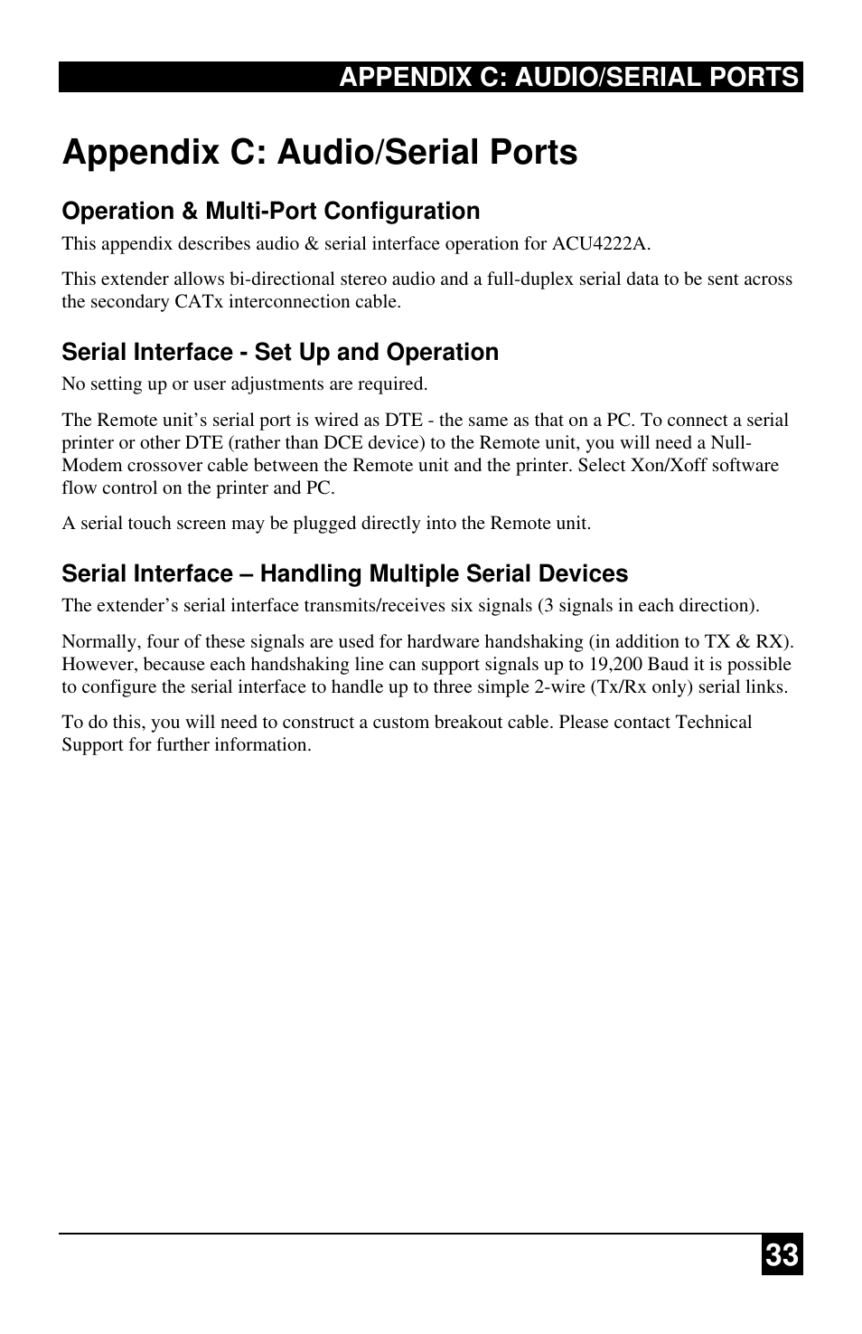 Appendix c: audio/serial ports | Black Box ACU4222A User Manual | Page 34 / 41